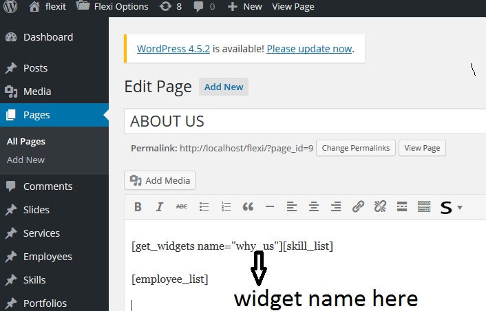 Adding a widget short code in the page or post